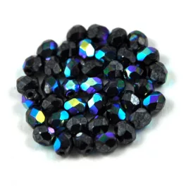 Czech Firepolished Round Glass Bead - hematit ab-4mm