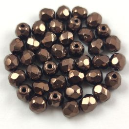 Czech Firepolished Round Glass Bead - Jet Bronze - 4mm