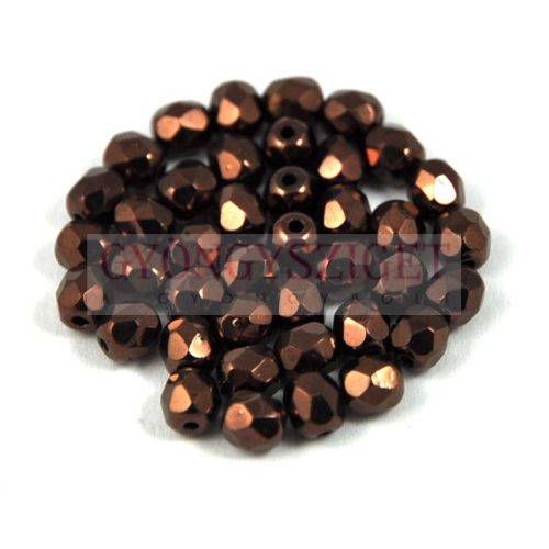 Czech Firepolished Round Glass Bead - eggplant bronze-4mm