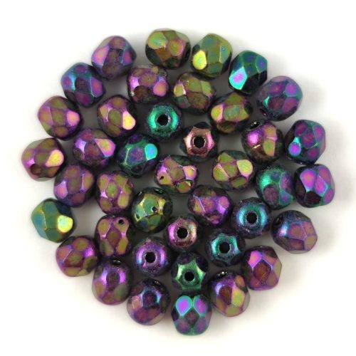 Czech Firepolished Round Glass Bead - metallic purplec iris-4mm