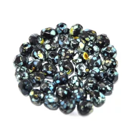   Czech Firepolished Round Glass Bead - jet marble traventin-4mm