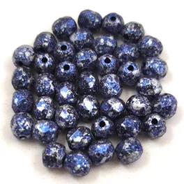 Czech Firepolished Round Glass Bead - tweedy blue - 4mm