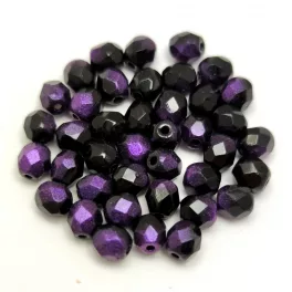 Czech Firepolished Round Glass Bead - Jet Violet Rutil - 4mm