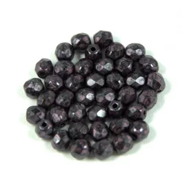   Czech Firepolished Round Glass Bead - Jet Purple Patina - 4mm