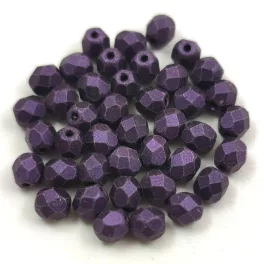   Czech Firepolished Round Glass Bead - mattee metallic purple - 4mm