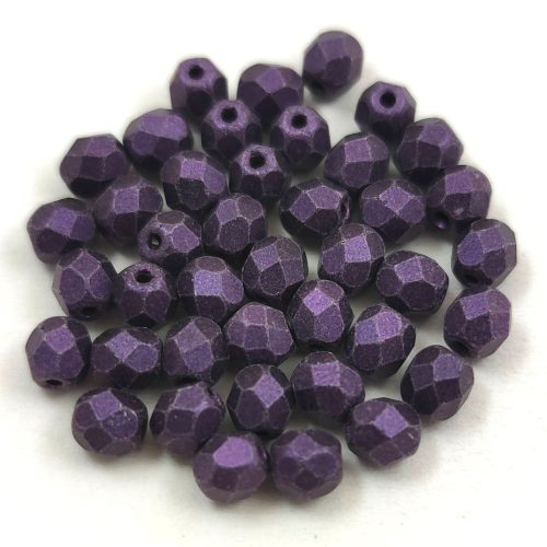 Czech Firepolished Round Glass Bead - mattee metallic purple - 4mm