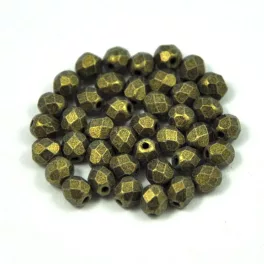   Czech Firepolished Round Glass Bead - mattee metallic green - 4mm