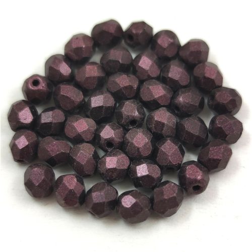 Czech Firepolished Round Glass Bead - matte metallic purple - 4mm