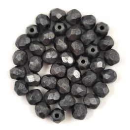 Czech Firepolished Round Glass Bead - Matt Hematit-  4mm
