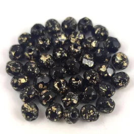 Czech Firepolished Round Glass Bead - Jet Gold Splash - 4mm