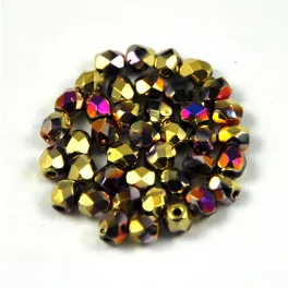   Czech Firepolished Round Glass Bead - Jet California violet - 4mm