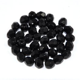 Czech Firepolished Round Glass Bead - Jet - 4mm