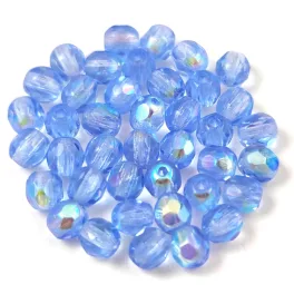 Czech Firepolished Round Glass Bead - Aqua AB - 4mm