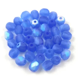   Czech Firepolished Round Glass Bead - Matt Light Sapphire AB - 4mm