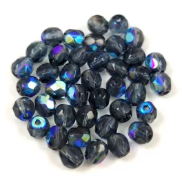 Czech Firepolished Round Glass Bead - montana ab-4mm