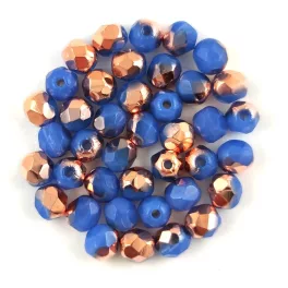   Czech Firepolished Round Glass Bead - Opal Sapphire Apollo - 4mm