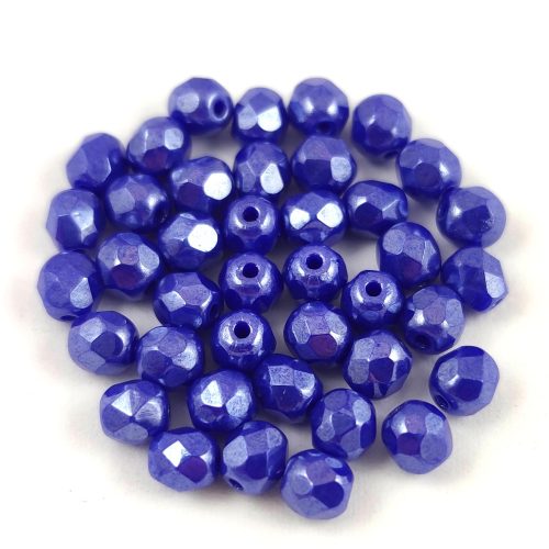 Czech Firepolished Round Glass Bead - Sapphire Luster - 4mm