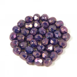 Czech Firepolished Round Glass Bead - sapphire nebula - 4mm