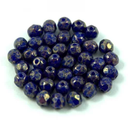   Czech Firepolished Round Glass Bead - sapphire bronze luster - 4mm