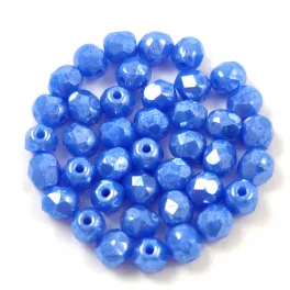   Czech Firepolished Round Glass Bead - Light Sapphire Luster - 4mm