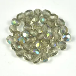 Czech Firepolished Round Glass Bead - black diamond ab - 4mm