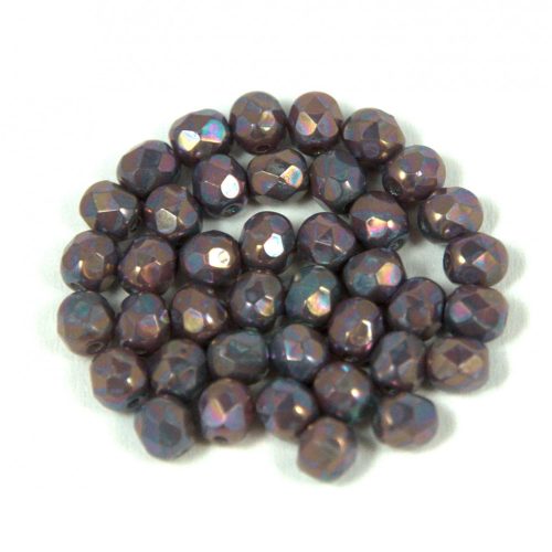 Czech Firepolished Round Glass Bead - gray nebula - 4mm