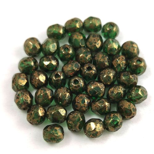 Czech Firepolished Round Glass Bead - Emerald Bronze - 4mm