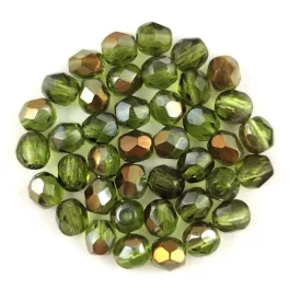   Czech Firepolished Round Glass Bead - Light Olive Bronze - 4mm