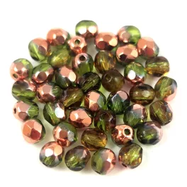   Czech Firepolished Round Glass Bead - Light Olive Apollo - 4mm