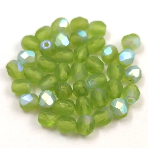 Czech Firepolished Round Glass Bead - Light Olive Matt AB - 4mm