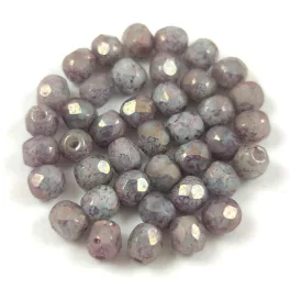   Czech Firepolished Round Glass Bead - Opal Light Mint Purple Bronze - 4mm