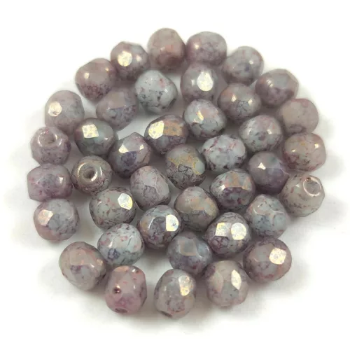 Czech Firepolished Round Glass Bead - Opal Light Mint Purple Bronze - 4mm
