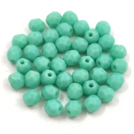   Czech Firepolished Round Glass Bead - Opaque Turquoise Green - 4mm