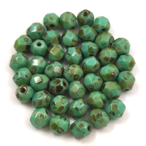 Czech Firepolished Round Glass Bead - Opaque Mint Picasso - 4mm