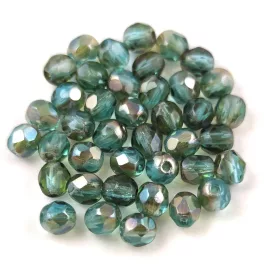   Czech Firepolished Round Glass Bead - Light Montana Celsian - 4mm