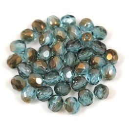   Czech Firepolished Round Glass Bead - Light Montana Bronze - 4mm