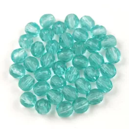   Czech Firepolished Round Glass Bead - Transparent Light Teal - 4mm
