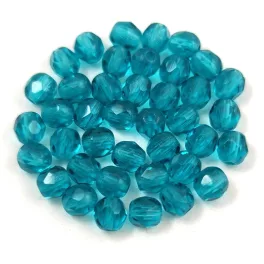 Czech Firepolished Round Glass Bead - Transparent Teal - 4mm