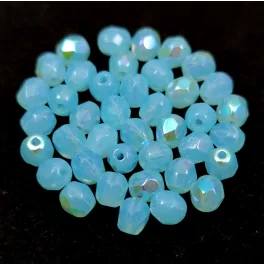 Czech Firepolished Round Glass Bead - Opal Aqua AB - 4mm