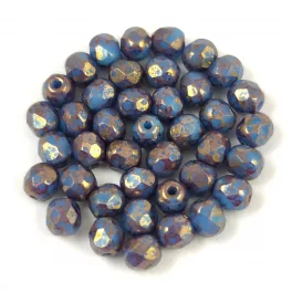   Czech Firepolished Round Glass Bead - Opaque Turquoise Blue Purple Luster - 4mm