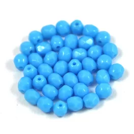   Czech Firepolished Round Glass Bead - opaque innocent blue-4mm