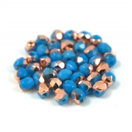   Czech Firepolished Round Glass Bead - opaque blue apollo - 4mm