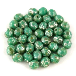   Czech Firepolished Round Glass Bead - turquoise-picasso (picasso)-4mm