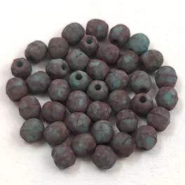   Czech Firepolished Round Glass Bead - Matt Turquoise Green Bronze - 4mm