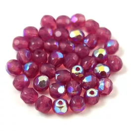 Czech Firepolished Round Glass Bead - pink opal ab-4mm