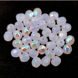 Czech Firepolished Round Glass Bead - Opal Pink AB - 4mm