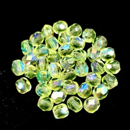 Czech Firepolished Round Glass Bead - Light Jonquil AB - 4mm