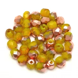   Czech Firepolished Round Glass Bead - Opal Sunflower Apollo - 4mm