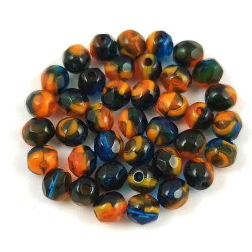 Czech Firepolished Round Glass Bead - Opal Sunflower Capri Blend - 4 mm