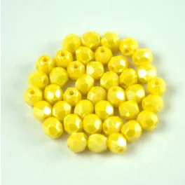   Czech Firepolished Round Glass Bead - Opaque Yellow Luster - 4mm